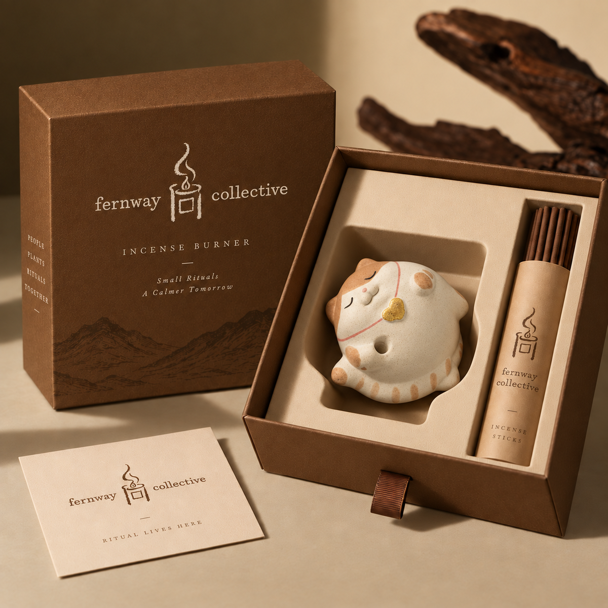 Hand Painted Cat Ceramic Incense Holder