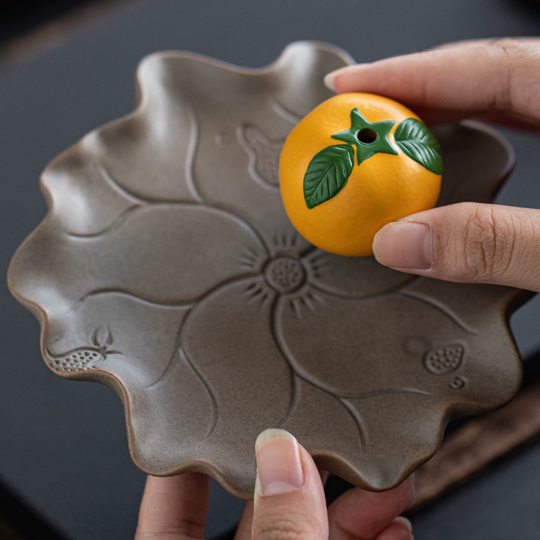 Lucky Orange Ceramic Incense Burner