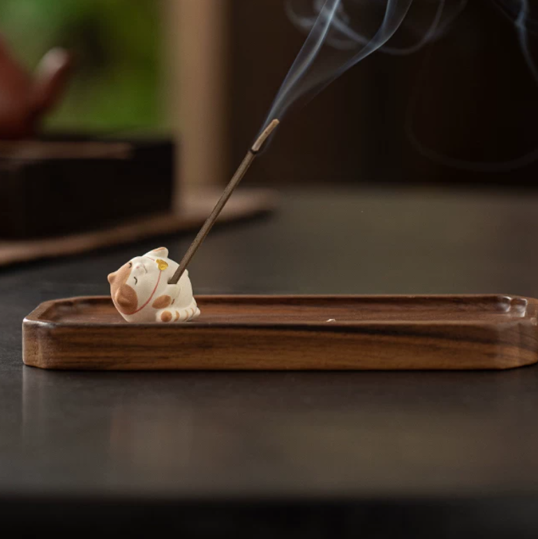 Hand Painted Cat Ceramic Incense Holder