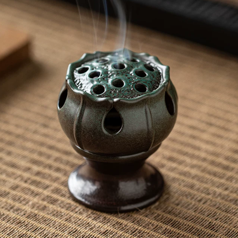 Vintage Lotus Ceramic Incense Burner
