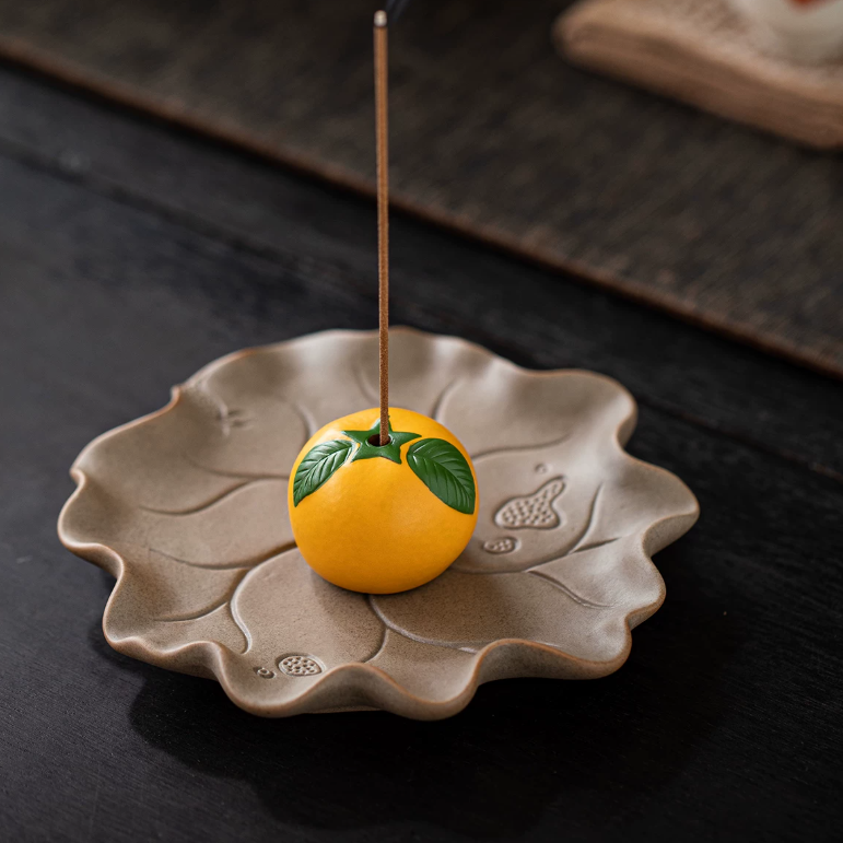 Lucky Orange Ceramic Incense Burner