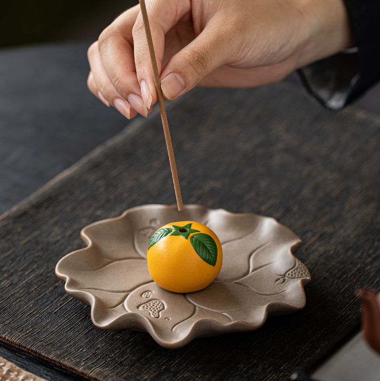 Lucky Orange Ceramic Incense Burner