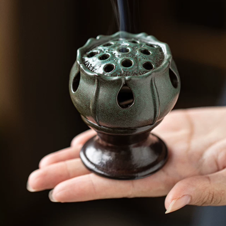 Vintage Lotus Ceramic Incense Burner