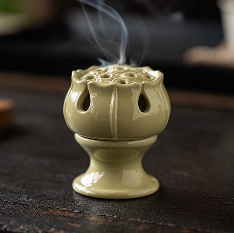Vintage Lotus Ceramic Incense Burner
